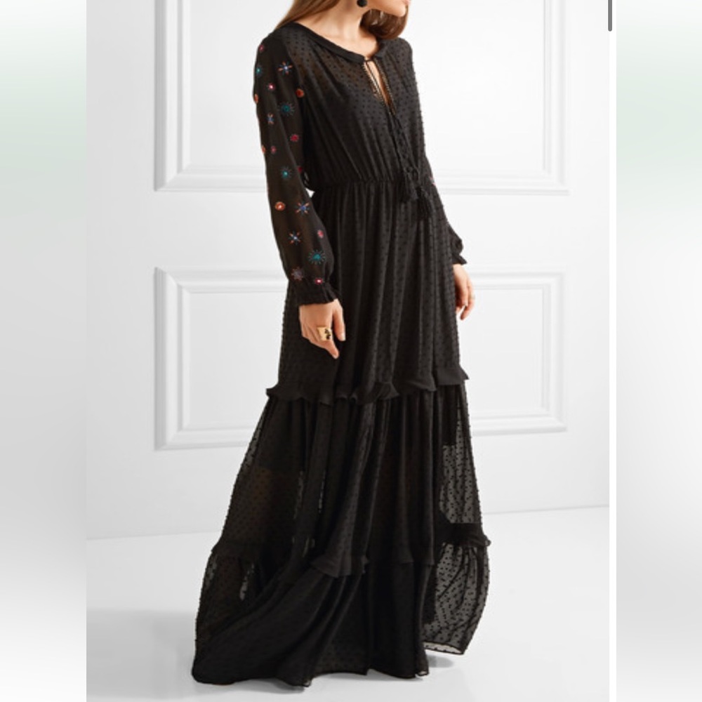 Saloni Alexia Embroidered Fil Coup Maxi Dress Black 6